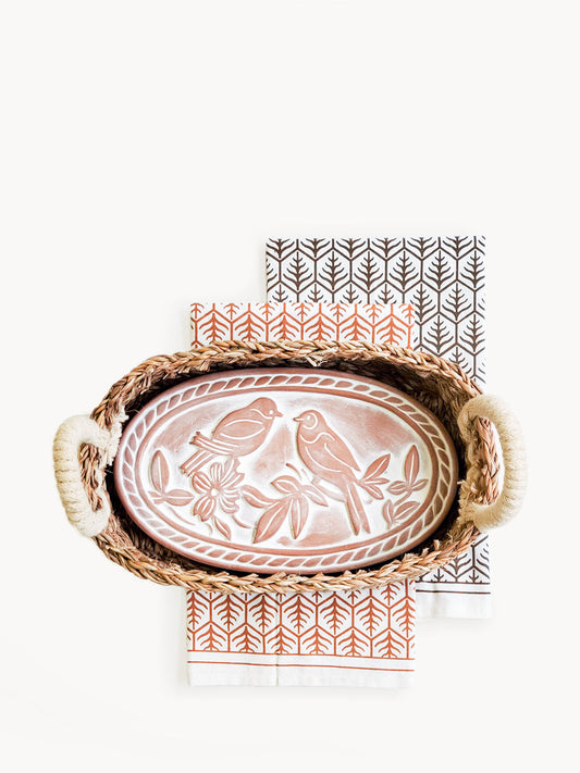 Bread Warmer & Basket Gift Set with Tea Towel - Lovebird Oval-0